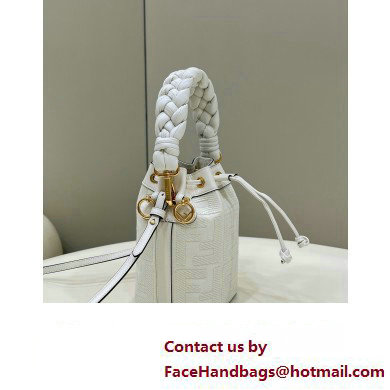 Fendi Mon Tresor Mini bucket bag White canvas with FF embroidery