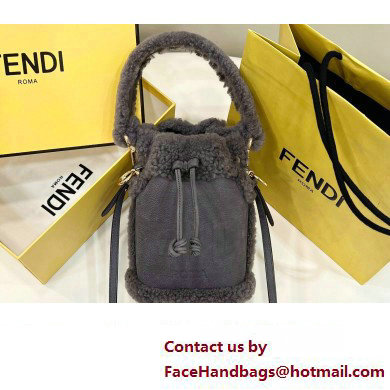 Fendi Mon Tresor Mini bucket bag sheepskin Gray nubuck - Click Image to Close