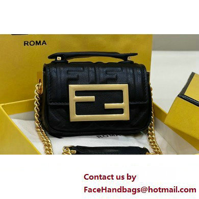 Fendi Nano Baguette Chain Bag Leather Black - Click Image to Close