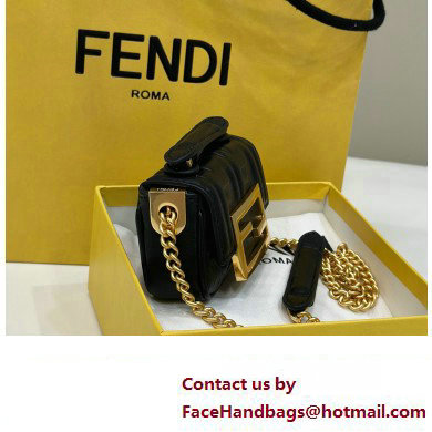 Fendi Nano Baguette Chain Bag Leather Black