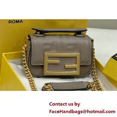 Fendi Nano Baguette Chain Bag Leather Gray - Click Image to Close