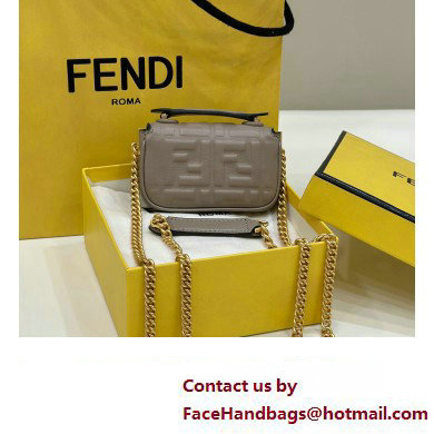 Fendi Nano Baguette Chain Bag Leather Gray