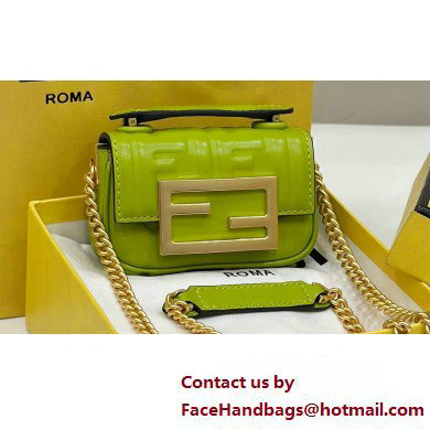 Fendi Nano Baguette Chain Bag Leather Green - Click Image to Close