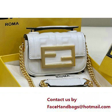 Fendi Nano Baguette Chain Bag Leather White