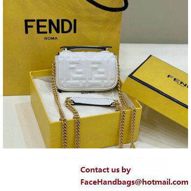 Fendi Nano Baguette Chain Bag Leather White