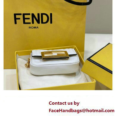 Fendi Nano Baguette Chain Bag Leather White