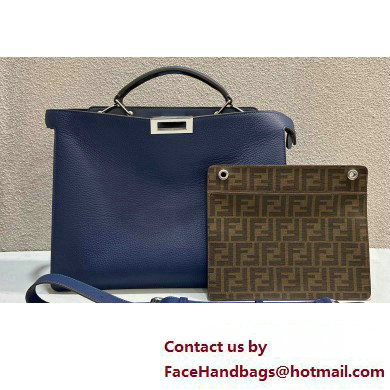 Fendi Peekaboo Iseeu Medium Bag in Selleria Leather 7VA529 Dark Blue/Blue