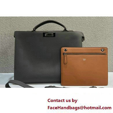 Fendi Peekaboo Iseeu Medium Bag in Selleria Leather 7VA529 Dark Gray/Brown