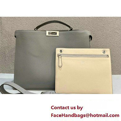 Fendi Peekaboo Iseeu Medium Bag in Selleria Leather 7VA529 Gray/White