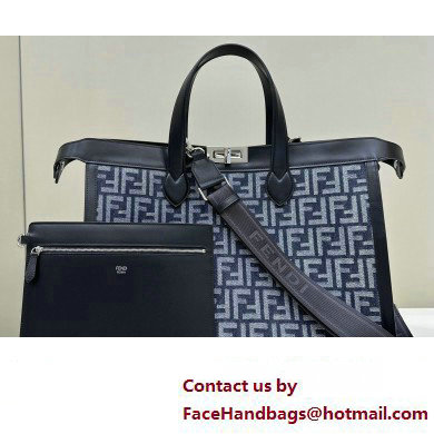 Fendi Peekaboo X-Tote bag Black leather with FF tapestry fabric - Click Image to Close