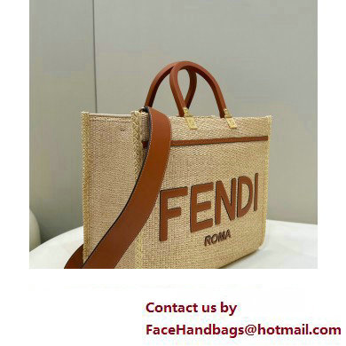 Fendi Sunshine Medium Shopper Tote Bag Beige and brown raffia straw 2022