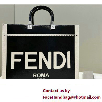 Fendi Sunshine Medium Shopper Tote Bag Canvas/Leather Black - Click Image to Close