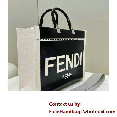 Fendi Sunshine Medium Shopper Tote Bag Canvas/Leather Black