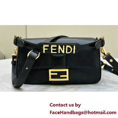 Fendi by Stefano Pilati Medium Baguette Bag handle with metal FENDI lettering in Black nappa leather 2024