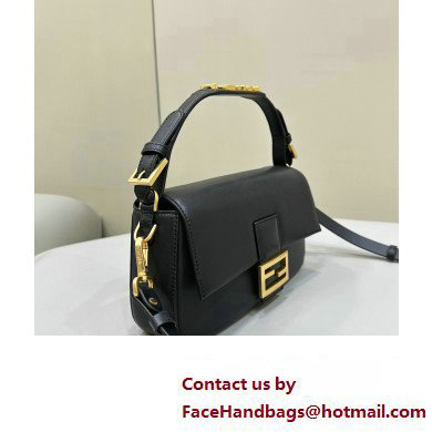 Fendi by Stefano Pilati Medium Baguette Bag handle with metal FENDI lettering in Black nappa leather 2024