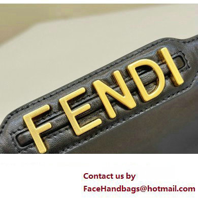 Fendi by Stefano Pilati Medium Baguette Bag handle with metal FENDI lettering in Black nappa leather 2024