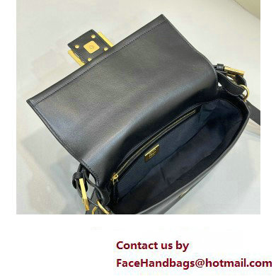 Fendi by Stefano Pilati Medium Baguette Bag handle with metal FENDI lettering in Black nappa leather 2024