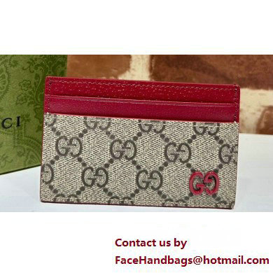 Gucci Card case with GG detail 768248 Beige/Red - Click Image to Close