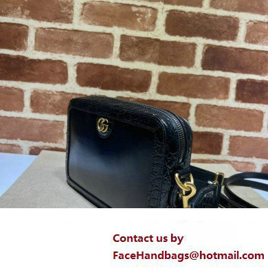 Gucci Crocodile trim shoulder bag with Double G 710861 black 2024 - Click Image to Close