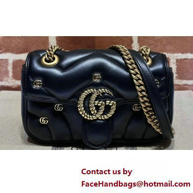 Gucci GG Marmont Mini shoulder bag 446744 Leather Black with small Double G studs 2024