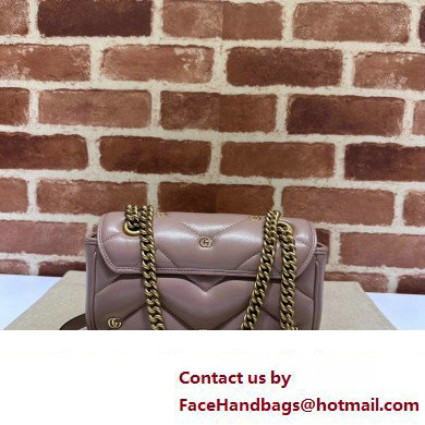 Gucci GG Marmont Mini shoulder bag 446744 Leather Nude Pink with small Double G studs 2024