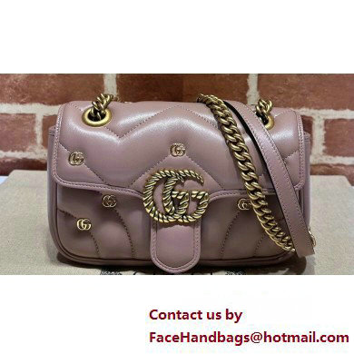 Gucci GG Marmont Mini shoulder bag 446744 Leather Nude Pink with small Double G studs 2024