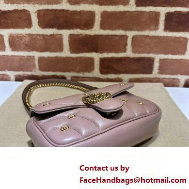 Gucci GG Marmont Mini shoulder bag 446744 Leather Nude Pink with small Double G studs 2024