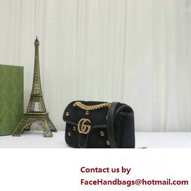 Gucci GG Marmont Mini shoulder bag 446744 velvet Black with small Double G studs 2024