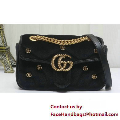 Gucci GG Marmont Mini shoulder bag 446744 velvet Black with small Double G studs 2024