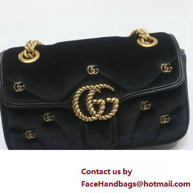 Gucci GG Marmont Mini shoulder bag 446744 velvet Black with small Double G studs 2024