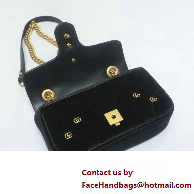 Gucci GG Marmont Mini shoulder bag 446744 velvet Black with small Double G studs 2024