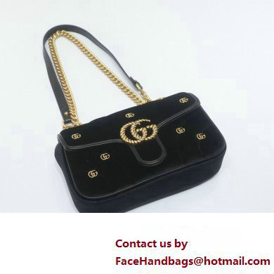 Gucci GG Marmont Mini shoulder bag 446744 velvet Black with small Double G studs 2024