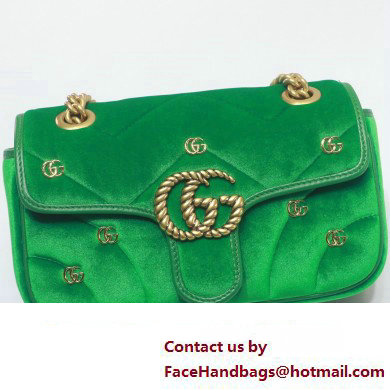 Gucci GG Marmont Mini shoulder bag 446744 velvet Green with small Double G studs 2024