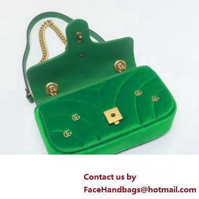 Gucci GG Marmont Mini shoulder bag 446744 velvet Green with small Double G studs 2024