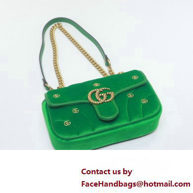 Gucci GG Marmont Mini shoulder bag 446744 velvet Green with small Double G studs 2024