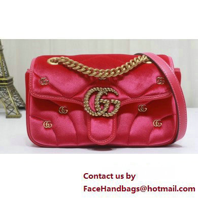 Gucci GG Marmont Mini shoulder bag 446744 velvet Pink with small Double G studs 2024