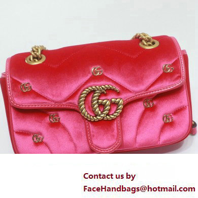 Gucci GG Marmont Mini shoulder bag 446744 velvet Pink with small Double G studs 2024