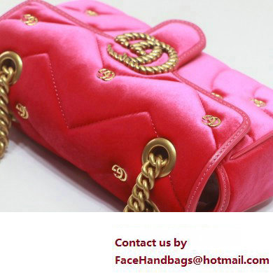 Gucci GG Marmont Mini shoulder bag 446744 velvet Pink with small Double G studs 2024