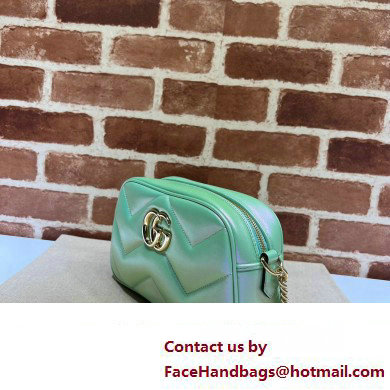 Gucci GG Marmont Small shoulder Camera Bag 447632 iridescent quilted chevron leather Green