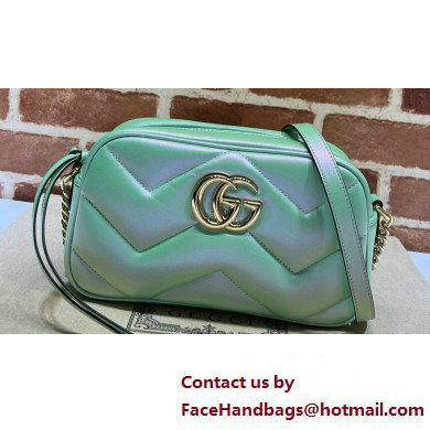 Gucci GG Marmont Small shoulder Camera Bag 447632 iridescent quilted chevron leather Green