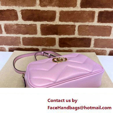 Gucci GG Marmont Small shoulder Camera Bag 447632 iridescent quilted chevron leather Pink