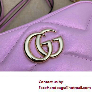 Gucci GG Marmont Small shoulder Camera Bag 447632 iridescent quilted chevron leather Pink