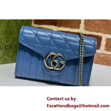 Gucci GG Marmont matelasse mini Bag 474575 leather Blue with Antique silver-toned hardware