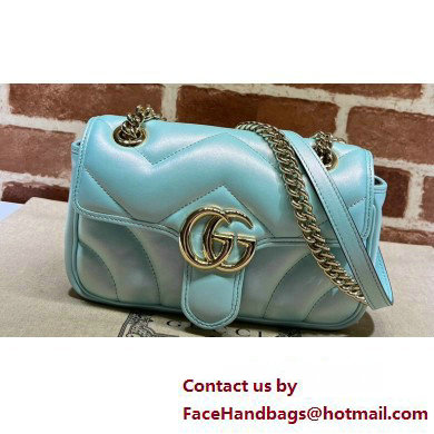 Gucci GG Marmont mini shoulder bag 446744 iridescent quilted chevron leather Blue