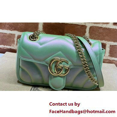 Gucci GG Marmont mini shoulder bag 446744 iridescent quilted chevron leather Green