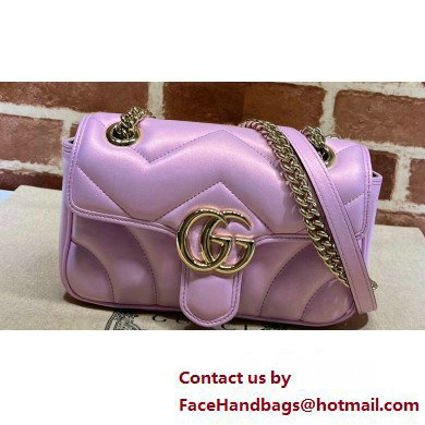 Gucci GG Marmont mini shoulder bag 446744 iridescent quilted chevron leather Pink - Click Image to Close