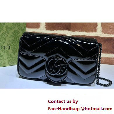 Gucci GG Marmont patent Super Mini shoulder bag 476433 Black 2024