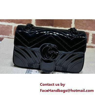 Gucci GG Marmont patent mini shoulder bag 446744 Black 2024 - Click Image to Close