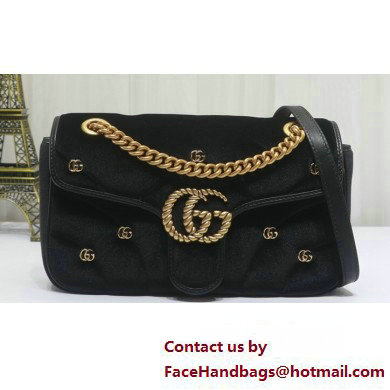 Gucci GG Marmont small shoulder bag 443497 velvet Black with small Double G studs 2024