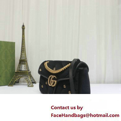 Gucci GG Marmont small shoulder bag 443497 velvet Black with small Double G studs 2024